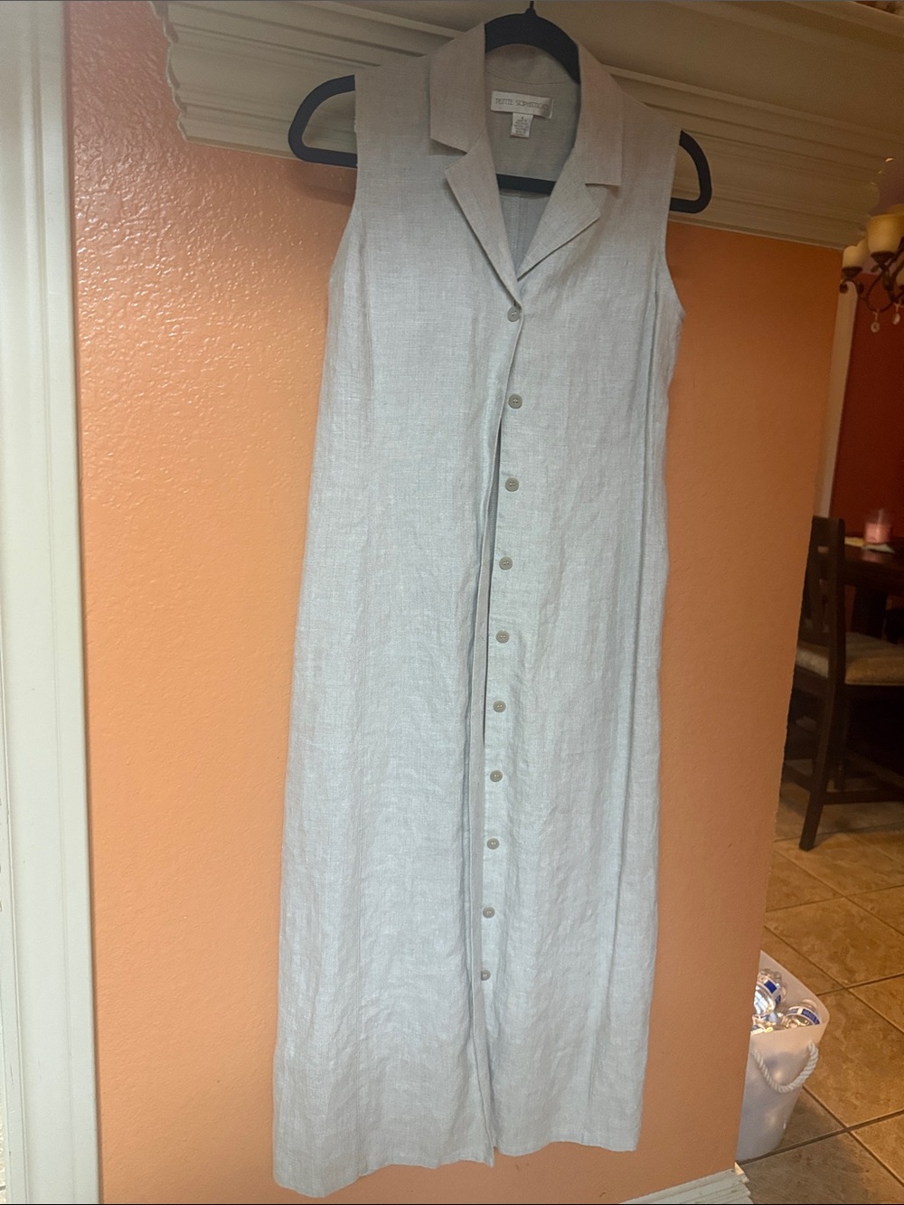 Petite Sophisticate Sleeveless Linen Button-Front Maxi Dress - Light Blue Gray